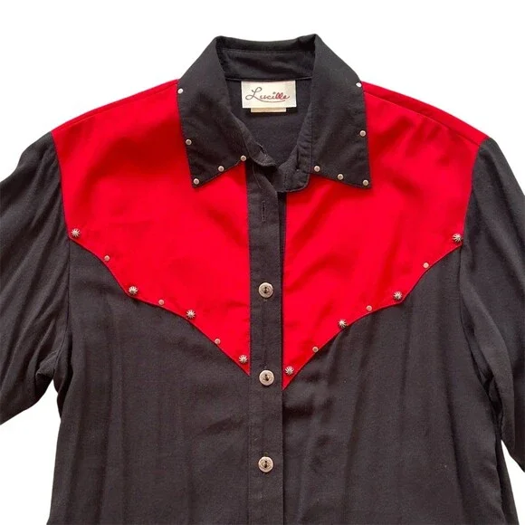 Lucille Skirt Suit Womens Size 6 Black Red 2pc Western Rockabilly Fringe - Picture 7 of 12